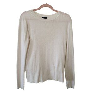 Halogen Womens Ribbed White Sweater L Long Sleeve Round Neck Soft Blend Fabric